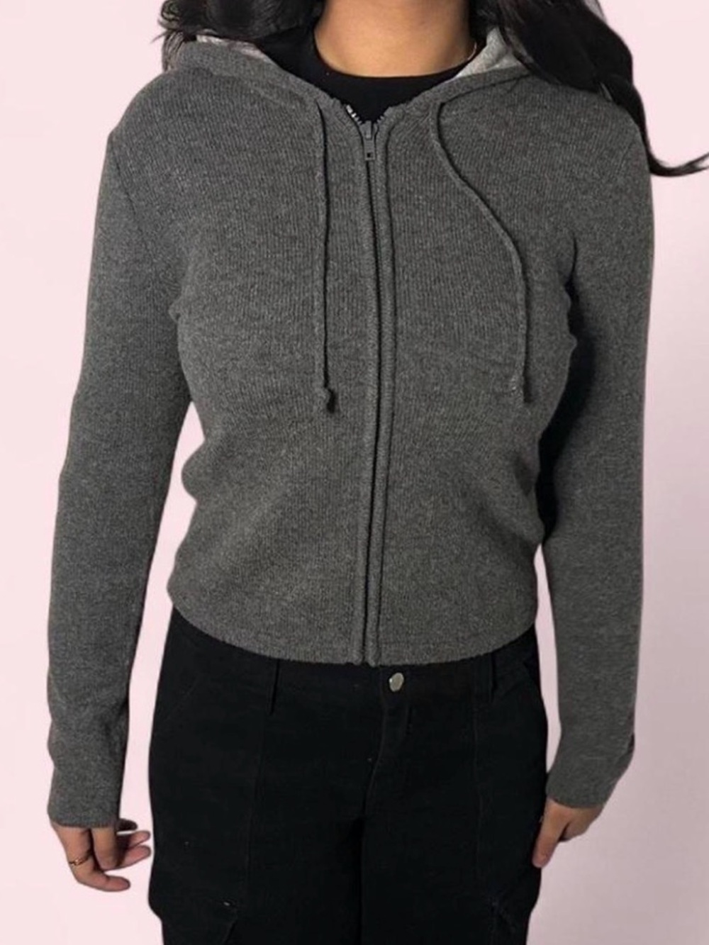 Brandy Melville Charcoal Gray Zip Hoodie